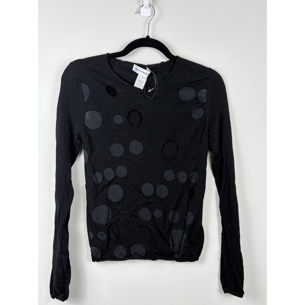 Comme Des Garcons Shirt Knitted 100% Wool Sweater Black With Hole Dots SZ XS